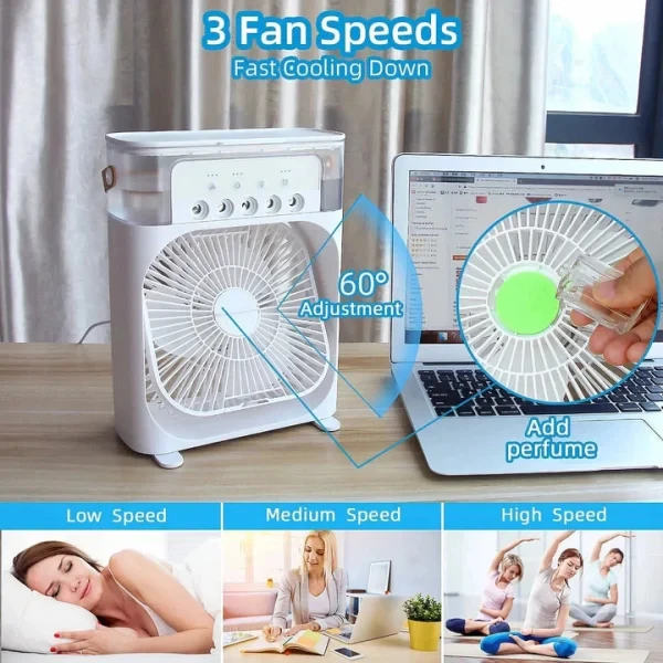 10 Inch Portable Air Conditioner Fan Usb Electric Fan With Led Night Light, Fine Mist Water, And Humidifier Function | Led Night Light Water Mist (random Color)